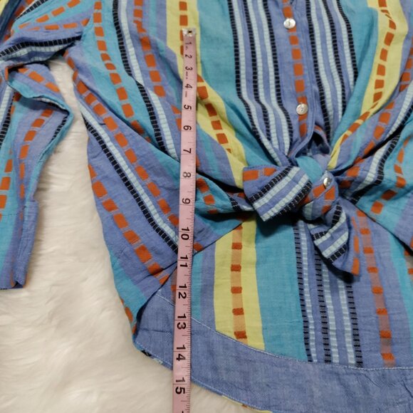 NWT Pearl & Caviar Blue Striped Rustic Lagenlook Alonissos ZAKAR Shirt Size S - Picture 11 of 12